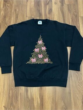 Vintage Black Crewneck Christmas Tree Sweater Large Delta Tag Festive
